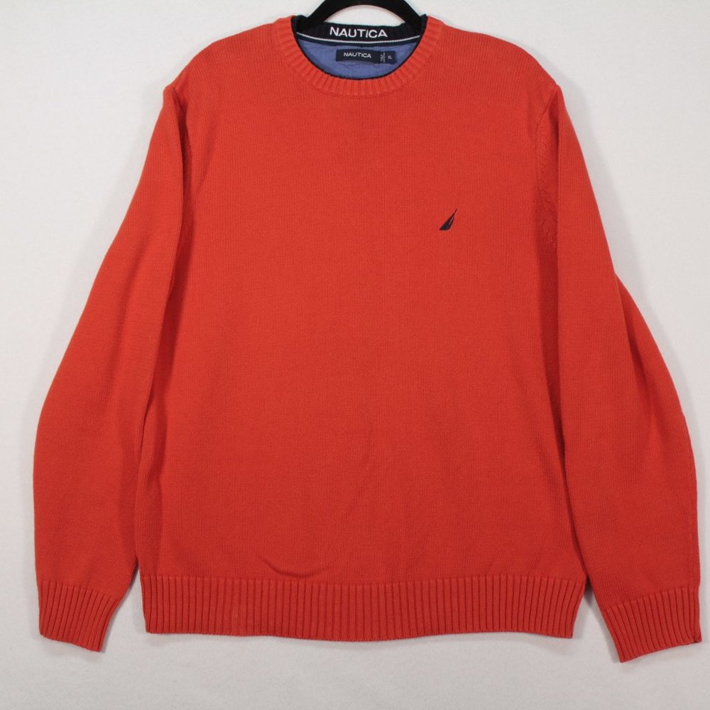 Nautica Sweater Men's XL Red Orange Long Sleeve Solid Pullover